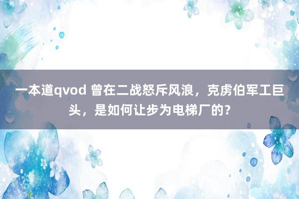 一本道qvod 曾在二战怒斥风浪，克虏伯军工巨头，是如何让步为电梯厂的？