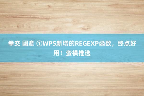 拳交 國產 ①WPS新增的REGEXP函数，终点好用！蛮横推选