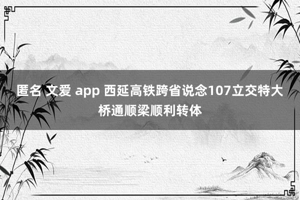 匿名 文爱 app 西延高铁跨省说念107立交特大桥通顺梁顺利转体