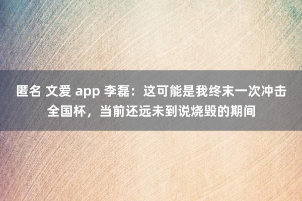 匿名 文爱 app 李磊：这可能是我终末一次冲击全国杯，当前还远未到说烧毁的期间