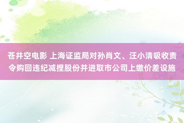 苍井空电影 上海证监局对孙肖文、汪小清吸收责令购回违纪减捏股份并进取市公司上缴价差设施