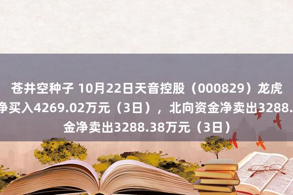 苍井空种子 10月22日天音控股（000829）龙虎榜数据：机构净买入4269.02万元（3日），北向资金净卖出3288.38万元（3日）