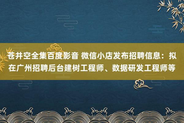 苍井空全集百度影音 微信小店发布招聘信息：拟在广州招聘后台建树工程师、数据研发工程师等