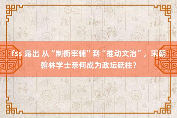 fss 露出 从“制衡宰辅”到“推动文治”，宋朝翰林学士奈何成为政坛砥柱？